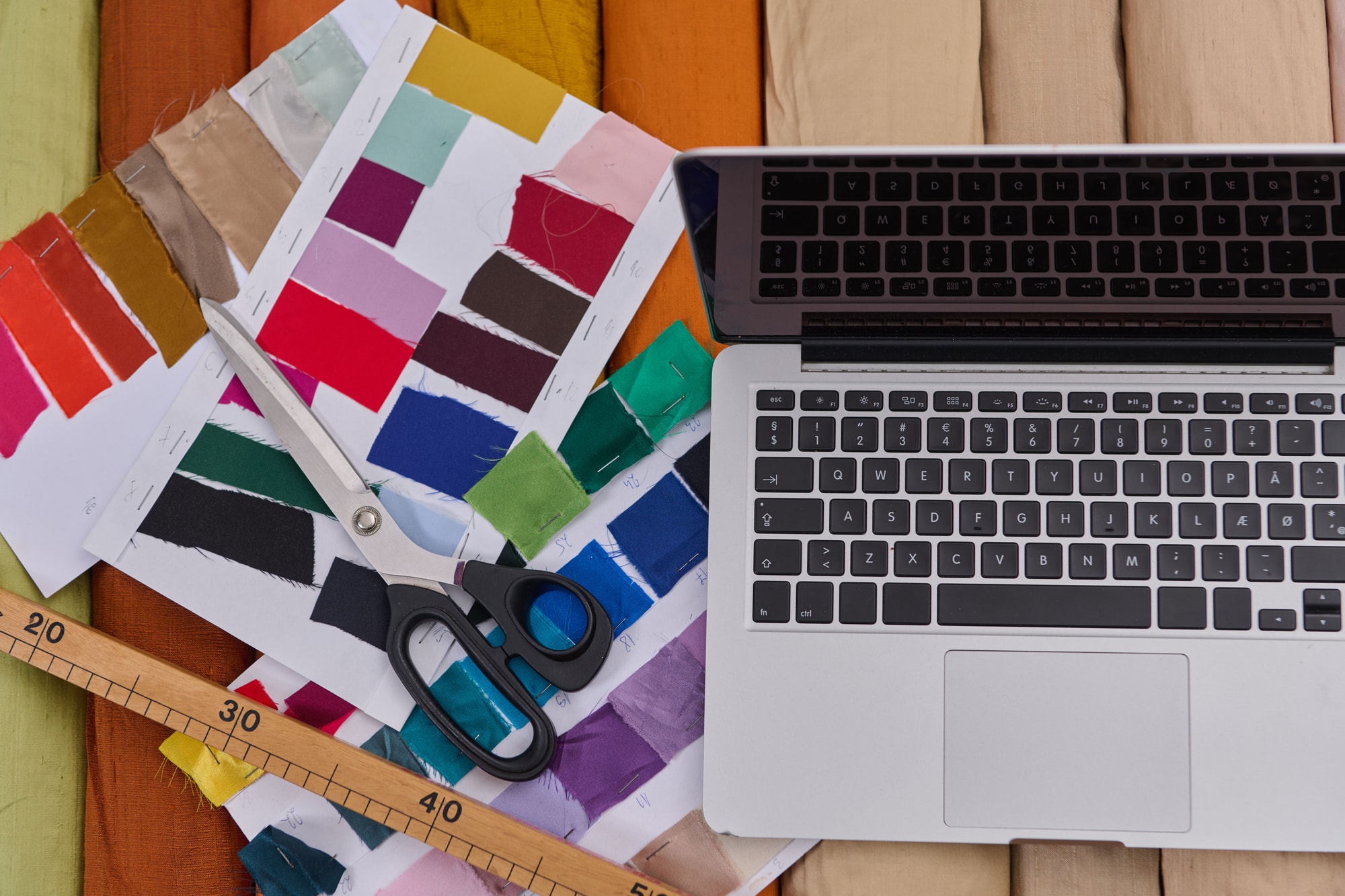 Fashion designer atelier with fabric and swatches