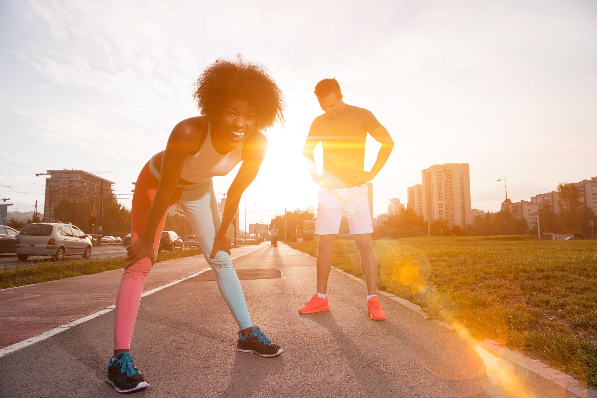 Athletic team at sunrise, lifestyle campaign frame