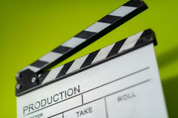 Movie clapperboard marking a video production take